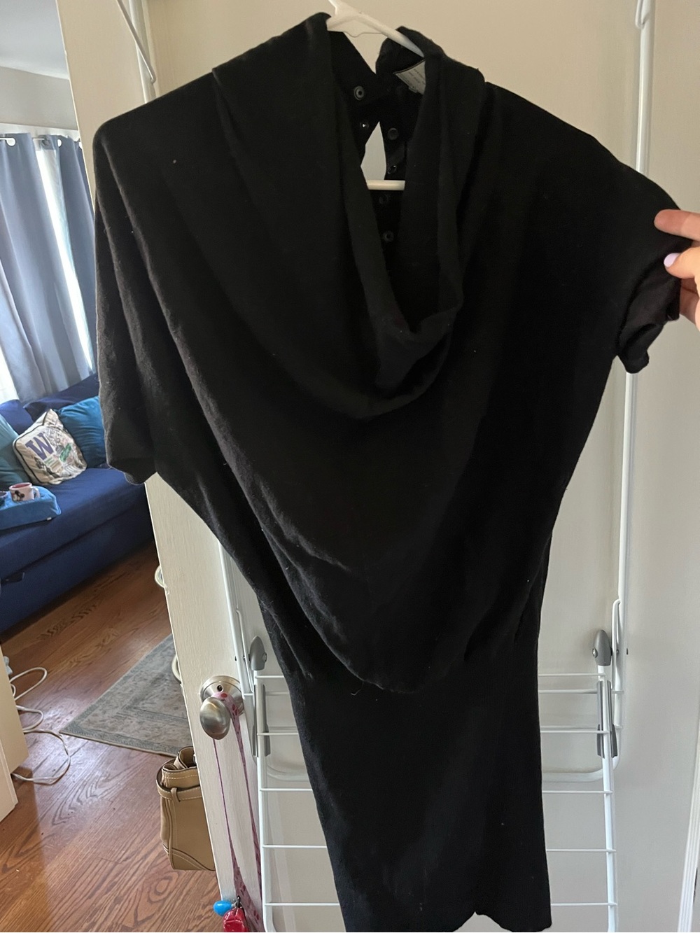 All Saints - Women’s Draped Cowl Neck Black Knit Dress